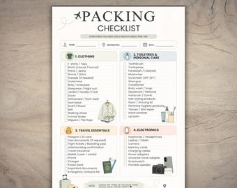 Packing Checklist Bundle Editable On Canva, Packing List Printable, Vacation Packing List, Kids Packing Checklist, Moving Checklist