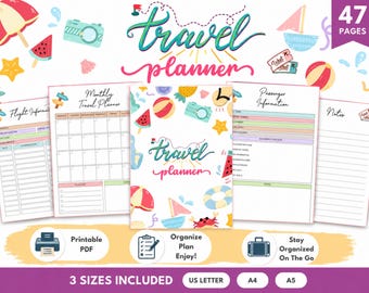 Modèle imprimable de planificateur de voyage 2026, journal de vacances, paquet de planificateur de voyage, suivi du budget, journal de planificateur de voyage, téléchargement immédiat