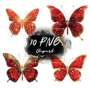 Red Gold Glitter Butterflies Clipart – 10 PNG Butterfly Clipart,Butterflie Clipart,Digital Download,Commercial Use,Transparent Background