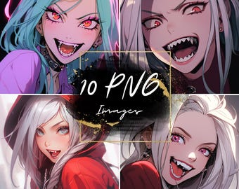 Vampire Anime Girl Clipart Pack – 10 Gothic Girl Illustrations, Commercial Use (PNG Download)
