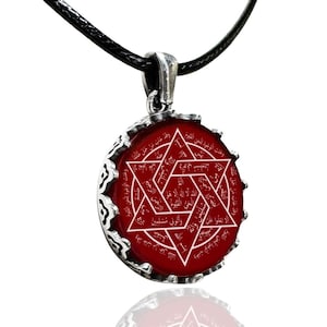 Collar con el sello de Salomón en plata de ley 925: diseño especial con oración del ism-i Azam y versos codificados