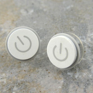 Power Up, Studs, iEarrings, Handmade, Recycled, MAC Power Buttons, made to order image 2