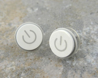 Power Up, Studs, iEarrings, Silver Power Buttons, Handmade, Recycled, MAC Power Buttons, made to order