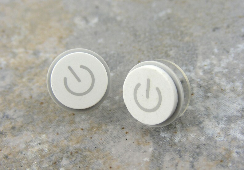 Power Up, Studs, iEarrings, Handmade, Recycled, MAC Power Buttons, made to order image 2