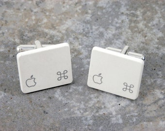 Apple Command Key Cuff Links - Sterling Silver Plated, Recycled,white, MAC, men, wedding, anniversary, birthday, gift