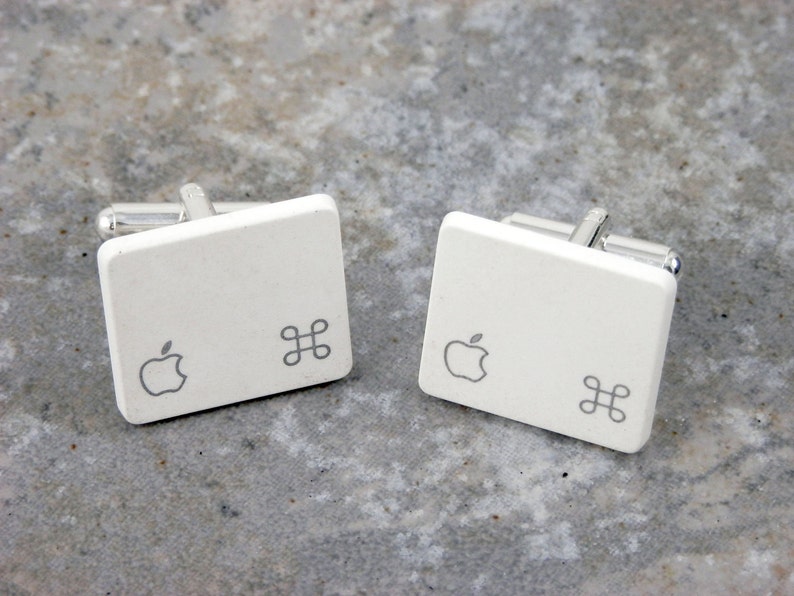 Apple Command Key Cuff Links Sterling Silver Plated, Recycled,white, MAC, men, wedding, anniversary, birthday, gift image 2