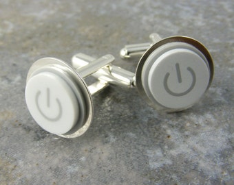 Power Up Cuff Links, White Mac Power Buton, Recycled, Apple, Techie, Wedding, Anniversay, Birthday, Gift, Men, power button jewelry