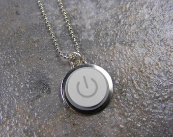 Power Up Necklace - Sterling Silver Handmade Recycled MAC Apple Power Button Necklace