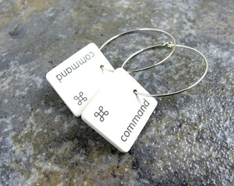 Comando llave, Mac, Apple, reciclado, teclado clave, pendiente, joyería, regalo, cumpleaños, aniversario, boda