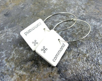 Command Key, Mac, Apple, Recycled, Keyboard Key, Earring, Jewelry, Gift, Birthday, Anniversary, Wedding