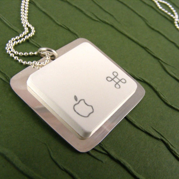 Apple iNecklace - Sterling Silver Recycled Mac computer Key Jewelry, keyboard, recycled, birthday, wedding, anniversary gift