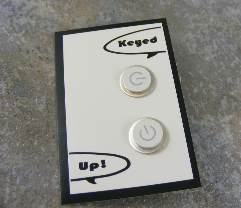 Power Up, Studs, iEarrings, Handmade, Recycled, MAC Power Buttons, made to order image 5