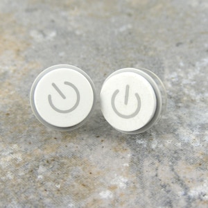 Power Up, Studs, iEarrings, Handmade, Recycled, MAC Power Buttons, made to order image 3