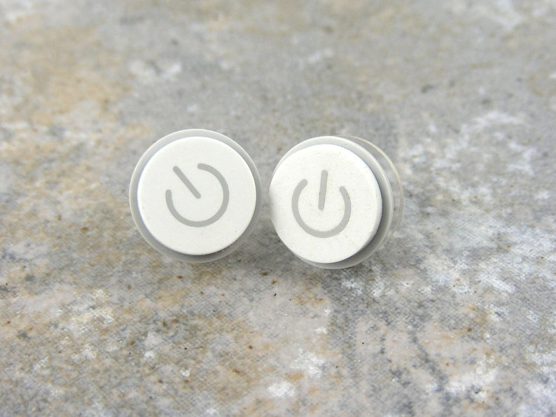 Power Up, Studs, iEarrings, Handmade, Recycled, MAC Power Buttons, made to order image 3