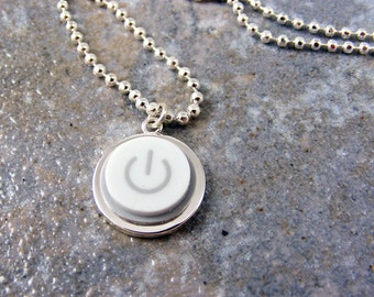 Power Up - Sterling Silver Plated, Recycled, MAC, Apple Computer, Power Button Necklace -  Sterling Silver Plated Chain