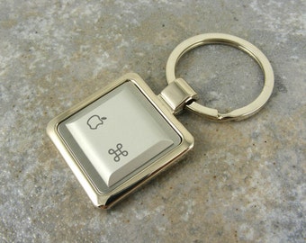 Apple, Mac, computer, Command Key-Ring, recycled, Silver, techie, geek, key chain, gift, nerd