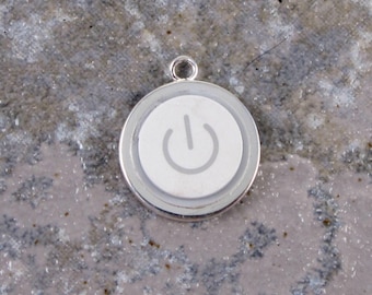 Power Up Pendant Only - Sterling Silver Plated, Recycled, MAC, Apple Computer, Power Button Necklace