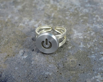 Power Up Ring silver - Recycled Mac Key, apple computer, sterling silver, adjustable, gift, birthday, anniversary, wedding