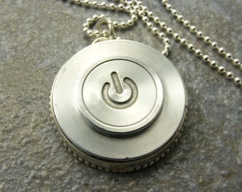 Plata de ley, Reciclado, Mac, Apple, Botón de encendido, Collar, Cumpleaños, Regalo, Hecho a pedido, Unisex