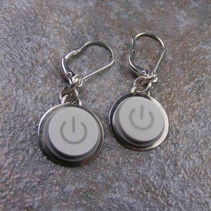 Power Up Earrings, Sterling Silver, computer keyboard, Handmade, Recycled, Mac, Apple, Power Buttons, wedding, anniversary, birthday, gift