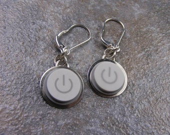 Power Up Earrings, Sterling Silver, computer keyboard, Handmade, Recycled, Mac, Apple, Power Buttons, wedding, anniversary, birthday, gift