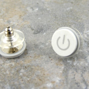 Power Up, Studs, iEarrings, Handmade, Recycled, MAC Power Buttons, made to order image 4