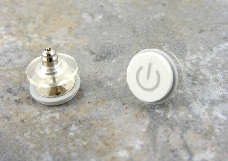 Power Up, Studs, iEarrings, Handmade, Recycled, MAC Power Buttons, made to order image 4