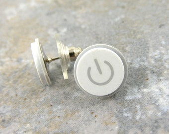 Power Up, Studs, iEarrings, Handmade, Recycled, MAC Power Buttons, made to order