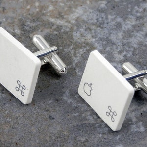 Apple Command Key Cuff Links Sterling Silver Plated, Recycled,white, MAC, men, wedding, anniversary, birthday, gift image 1