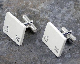 Gemelos de llave de comando de Apple reciclados, chapados en plata de ley