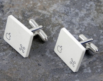 Apple Command Key Cuff Links - Sterling Silver Plated, Recycled,white, MAC, men, wedding, anniversary, birthday, gift