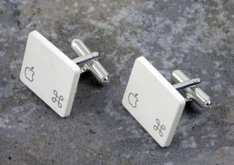 Apple Command Key Cuff Links Sterling Silver Plated, Recycled,white, MAC, men, wedding, anniversary, birthday, gift image 1