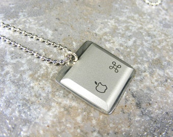 Apple iNecklace - Sterling Silver Recycled Computer keyboard Jewelry, Mac - sterling silver chain, wedding, birthday, anniversary, gift