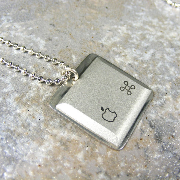 Apple iNecklace - Sterling Silver Recycled Computer keyboard Jewelry, Mac - sterling silver chain, wedding, birthday, anniversary, gift