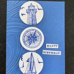 Tarjeta de cumpleaños náutica. Tarjeta de cumpleaños para chico/chico. Tarjeta de cumpleaños única. Tarjeta de cumpleaños con faro. Tarjeta de felicitación. Tarjeta de velero. Tarjeta de cumpleaños.