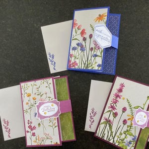 3er Pack Grußkarten. Geburtstagskarten. Beileid Karte. Einzigartige Karten. Blumenkarten. Passende Umschläge. Grusskarten.