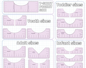 T-shirt Alignment Tool Bundle, T-shirt Ruler, Shirt Placement Guide, Adult Toddler Youth Baby V-neck Alignment Guide, Instant Download