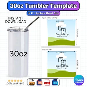 30oz Tumbler Template, 30oz Tumbler Wrap Canva Template, Tumbler SVG, Drag and Drop, Tumbler Template, 30oz Sublimation Tumbler