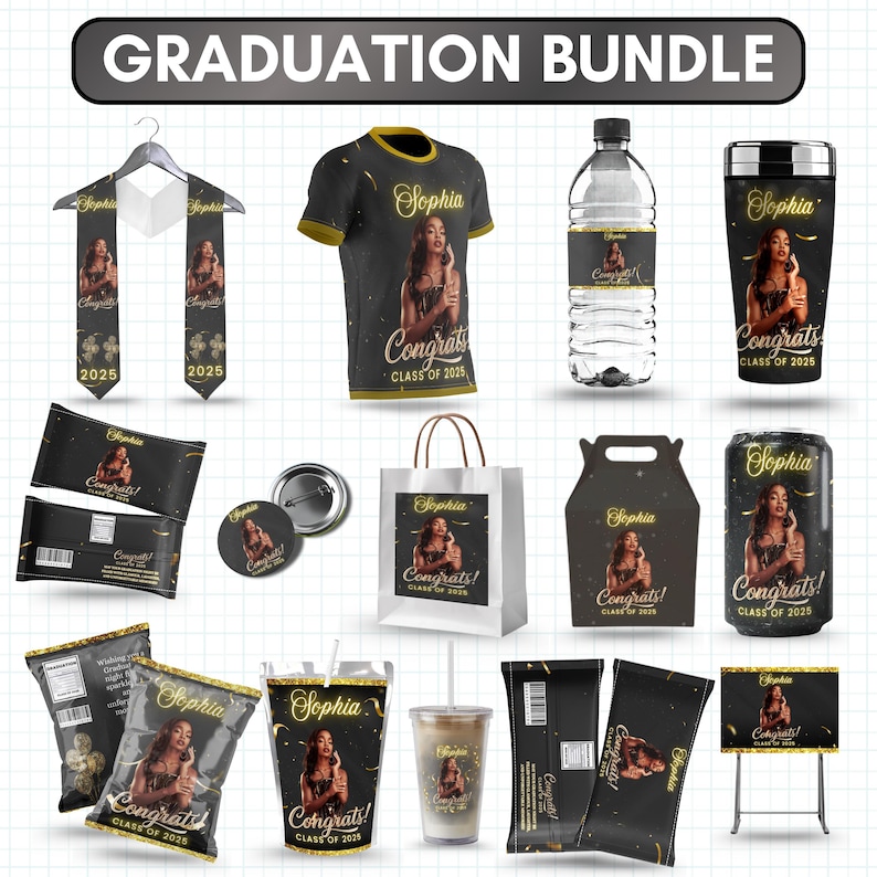 Graduation Package Design Graduation Party Favor Bundle, Graduation Chip Bag Canva Template ...