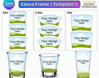 Custom Shot Glass Template Canva, 1.5oz 2.5oz 3oz Full Wrap Shot Glass, Sublimation Shot SVG,Shot Glass Favors, DIY Shot wrappers Digital