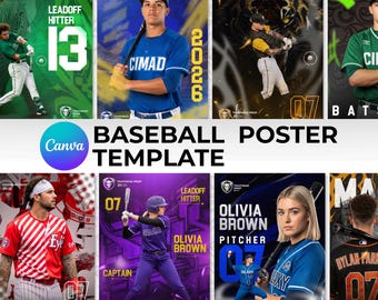 Baseball Pro Pack Bundle, Baseball Canva Posters,Senior Sports Banners,Custom Card Templates,Graduation Gift Memory Mates,Sports Photography