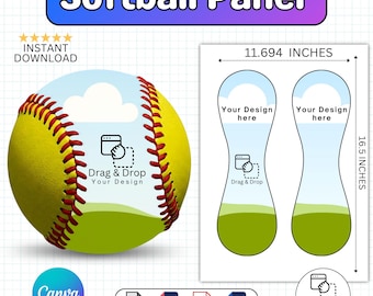 Softball Panel Template, Softball Wrap Template, Ball Wrap Template, Photo Softball Panel, Photo Baseball Panel Template,DIY, Canva Template