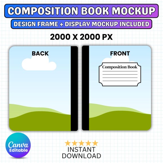 Composition Book Mockup Template, Drag And Drop,Back To School, School Notebook Cover,Composition Book Cover,Instant Download Canva Template