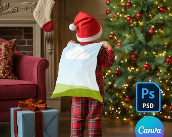 Christmas Santa Sack Mockup, Blank Santa Bag Mockup, PSD and Canva Template, Chirstmas Favor Mockup, Instant Download
