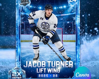 Editable Canva Ice Hockey Trading Card Template: Sports Player Card | Printable Athlete Keepsake | Front and Back Design 2.5x3.5" and 5x7"