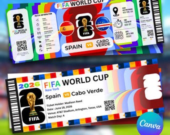 FIFA World Cup 2026 Ticket Template, Editable Birthday Voucher for Him, Printable Football Matchday Ticket Canva Template, Digital Download