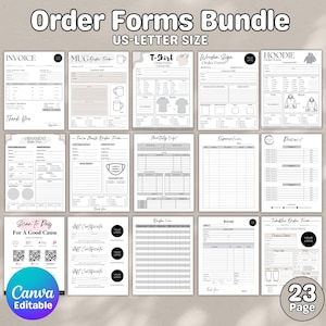 Peut inclure: Un ensemble de 23 formulaires de commande modifiables au format US-Letter. Les formulaires comprennent des factures, des formulaires de commande pour tasses, t-shirts, enseignes en bois, sweats à capuche, ornements, masques faciaux, budgets mensuels, etc. Option "Scan to Pay".