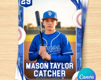 Baseball Customizable Trading Card Template | Double-Sided Canva Design | DIY Trading Card Front & Back Sports Cards | Baseball player card