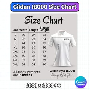 Gildan 18000 Size Chart, G18000 Sweatshirt Size Chart, Size Chart for Gildan 18000 Sweatshirt, Gildan Size Chart Mockup, Instant Download