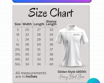 Gildan 18000 Size Chart, G18000 Sweatshirt Size Chart, Size Chart for Gildan 18000 Sweatshirt, Gildan Size Chart Mockup, Instant Download